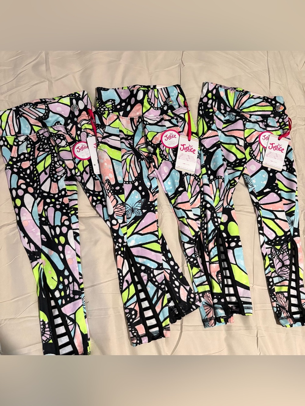 Justice Girls Bundle of Butterfly Leggings with Lattice Detailing, NWT, Size 5/6